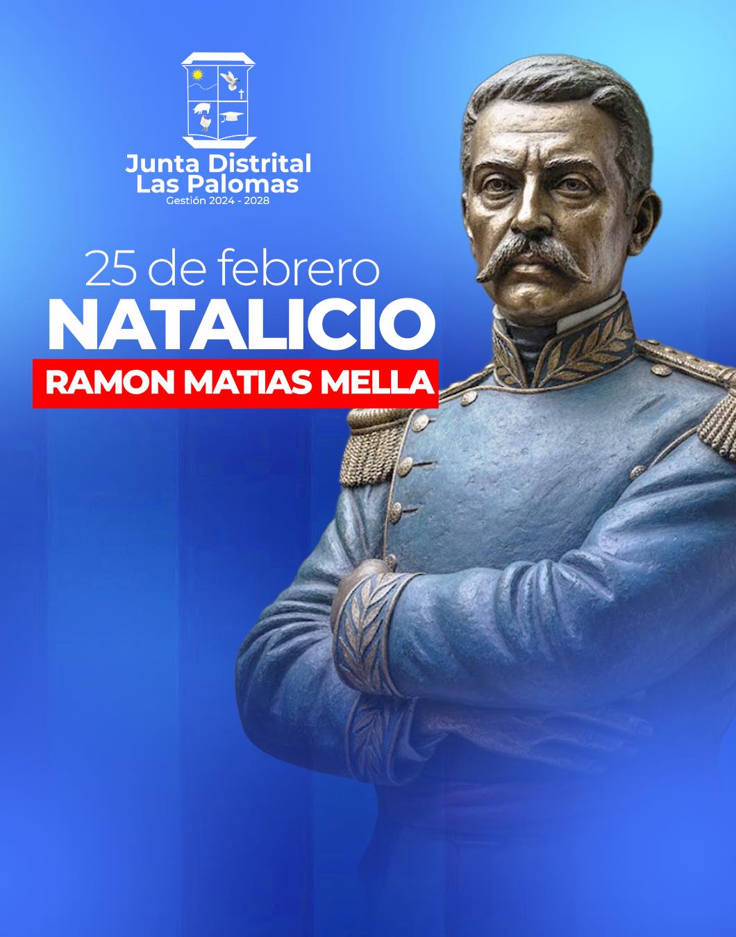 25 de febrero – Ramón Matías Mella fue uno de los Padres de la Patria y protagonista del histórico trabucazo del 27 de febrero de 1844, acción decisiva que marcó el inicio de nuestra Independencia Nacional.